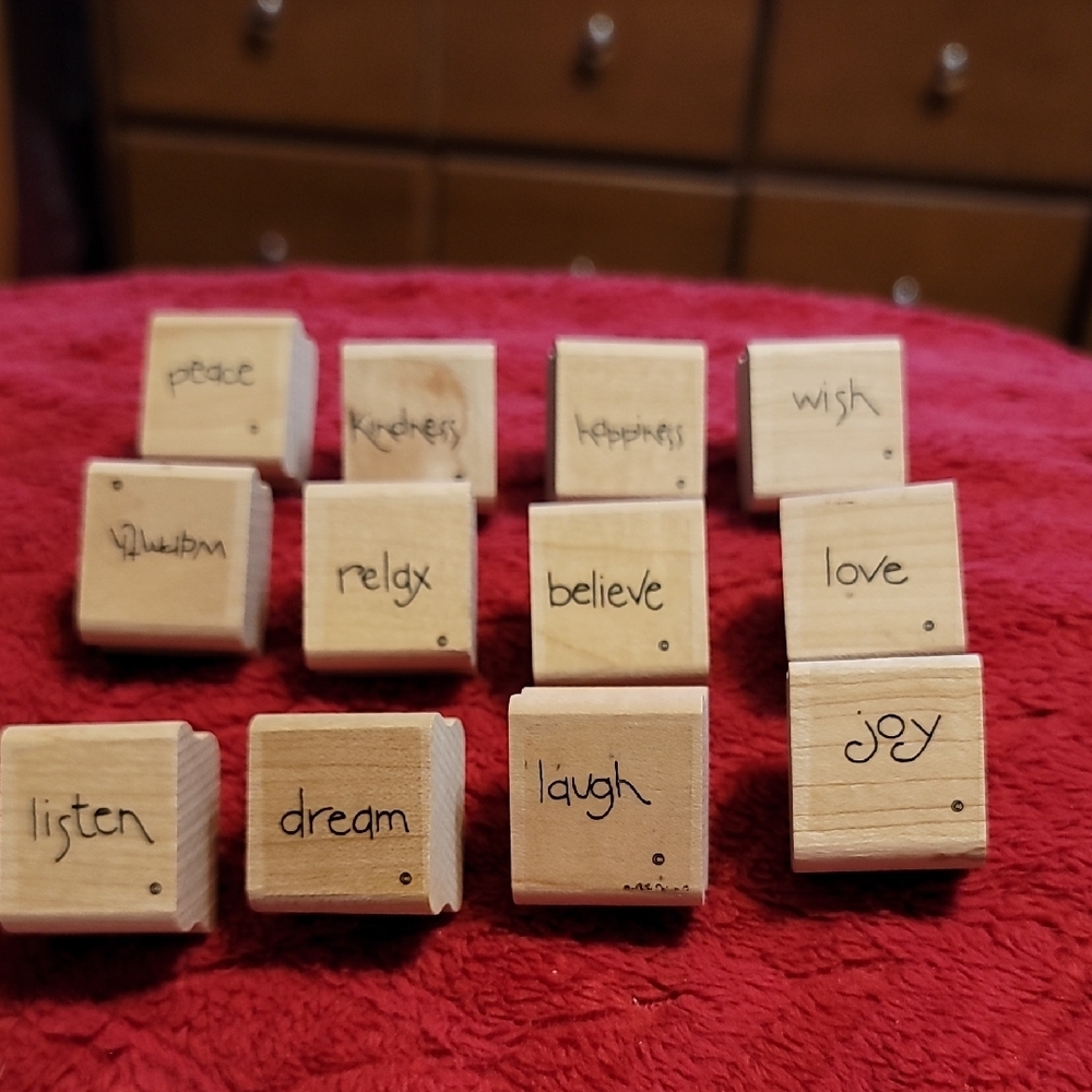 Mini Wooden Square Inspirational Word Rubber Stamps